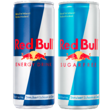 Red Bull sugarfree of regular energy drink* 
(m.u.v. gekoeld & pink sugarfree)